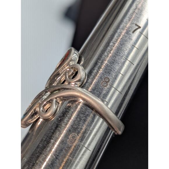 Vintage Silver Tone Crushed Stone Inlay Swirl Design Ring Size 8.5 - Picture 4 of 4